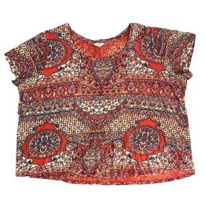 Lucky Brand Boho Floral Print SS Top 3X Cotton Crewneck